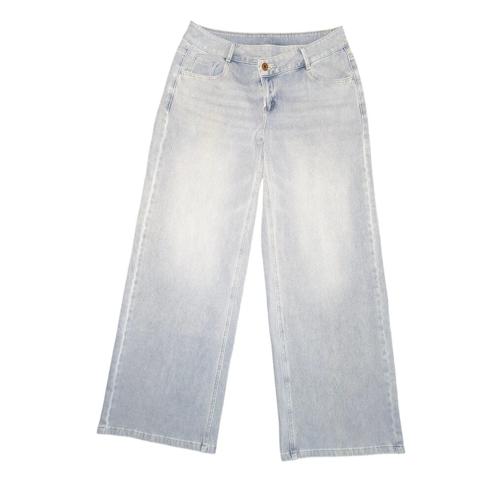Halara Flex Asymmetric Crossover Wide Leg Stretch Jeans Light Wash Small Regular
